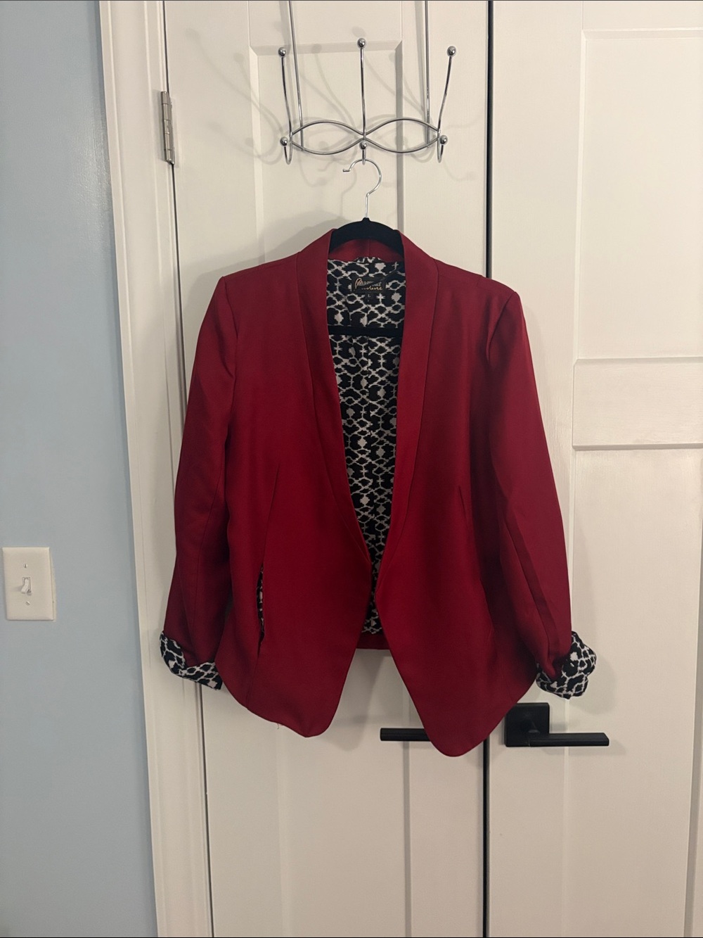 Red Open-Front Women's Blazer Jacket